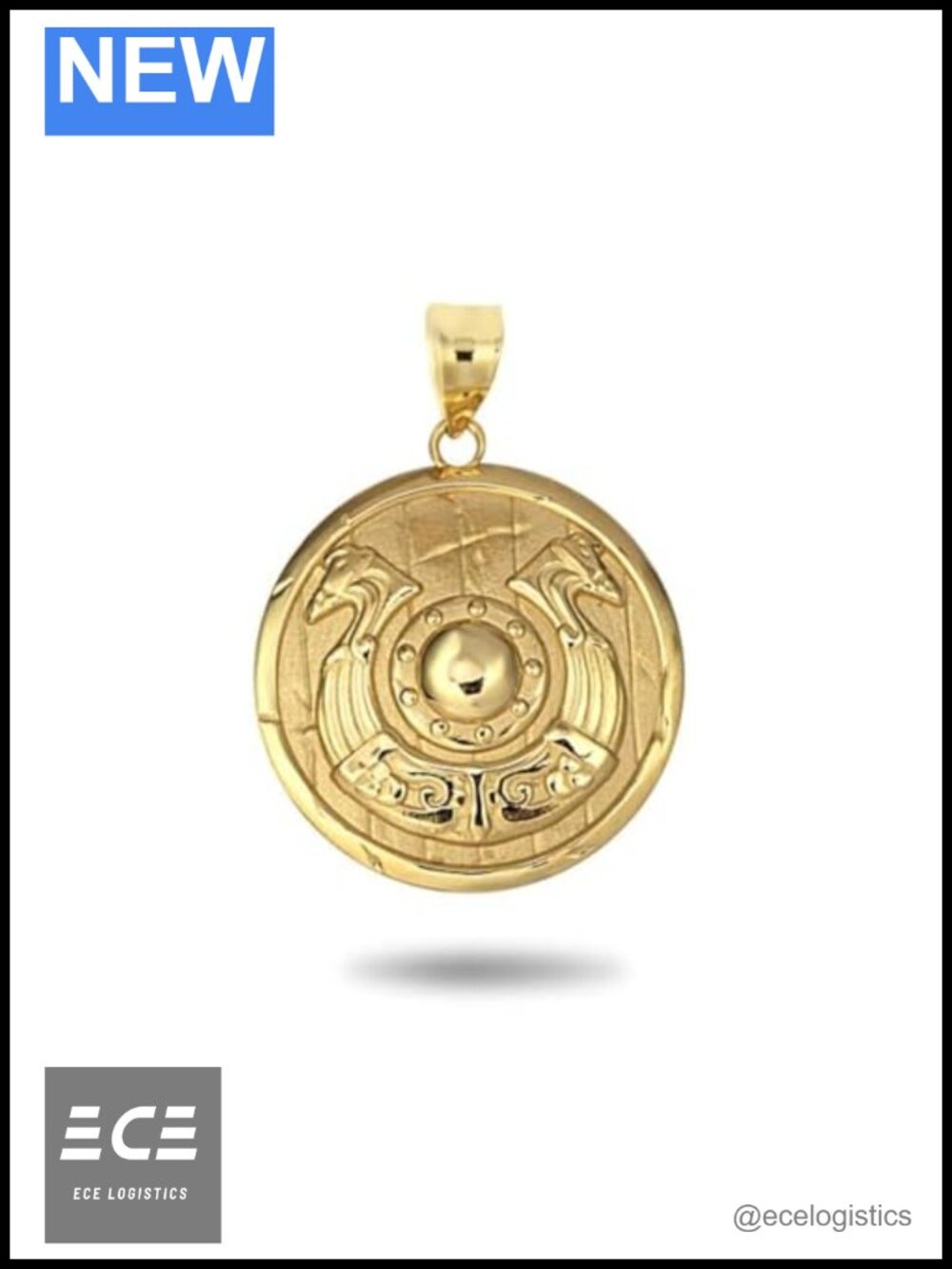 14K Gold Viking Horseshoe Shield Charm Pendant Solid Gold